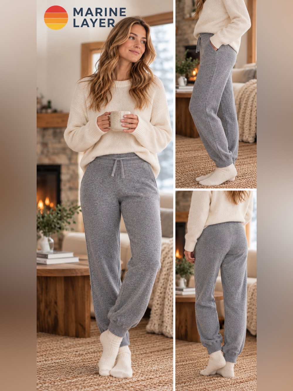 Marine Layer 100% Cashmere Jogger Pants in Gray